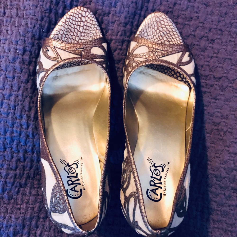 Carlos Santana Redemption Gold Snake Heels 7.5